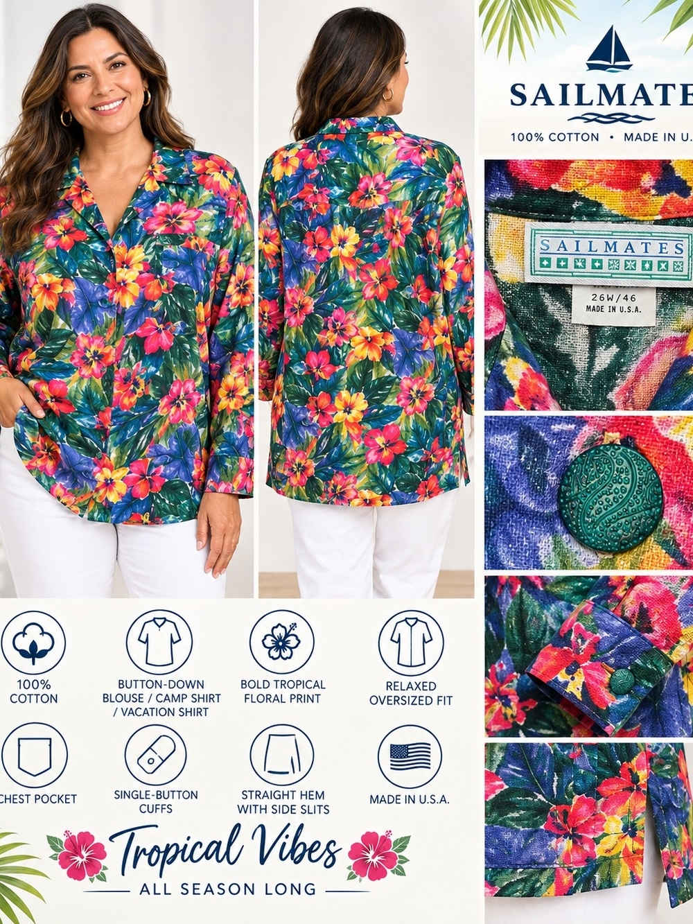 Women's Tropical Floral Button-Down Shirt - Multicolor